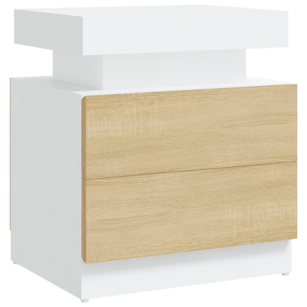 vidaXL Bedside Cabinet White and Sonoma Oak 45x35x52 cm Engineered Wood