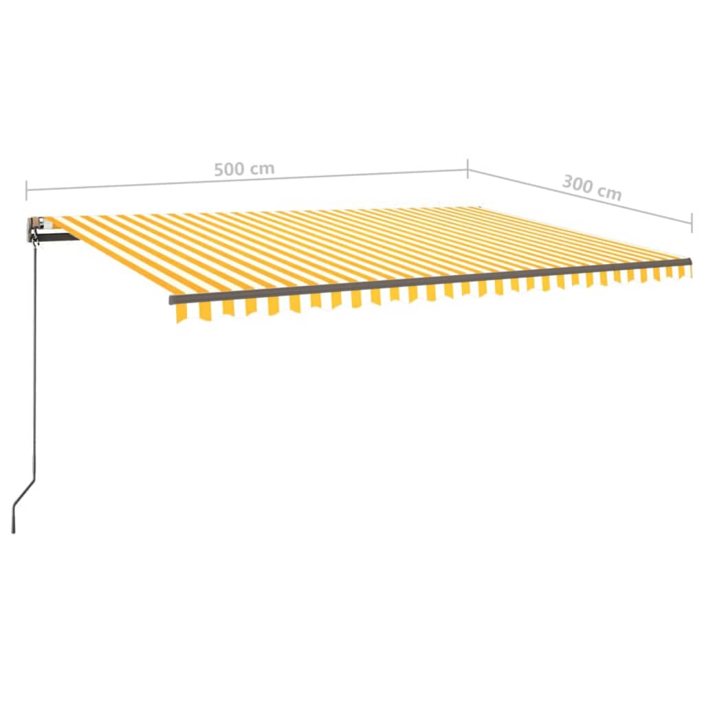 vidaXL Automatic Retractable Awning with Posts 5x3 m Yellow and White