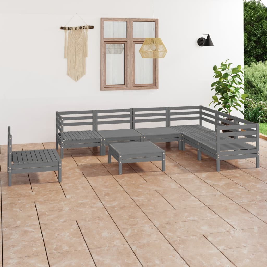 vidaXL 8 Piece Garden Lounge Set Solid Pinewood Grey