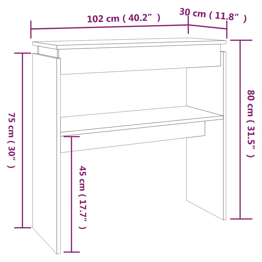 vidaXL Console Table Grey Sonoma 102x30x80 cm Engineered Wood