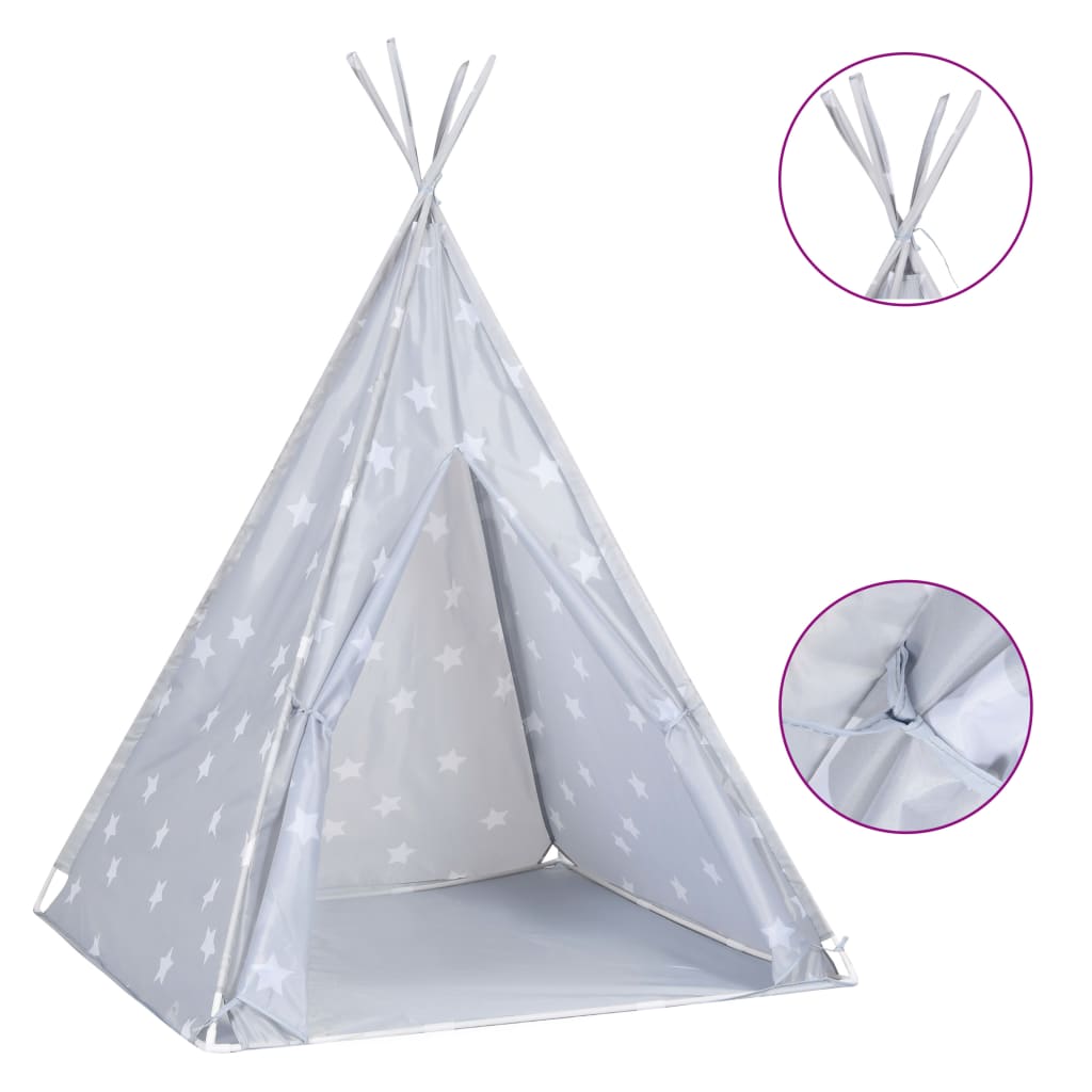 vidaXL Children Teepee Tent with Bag Polyester Grey 115x115x160 cm