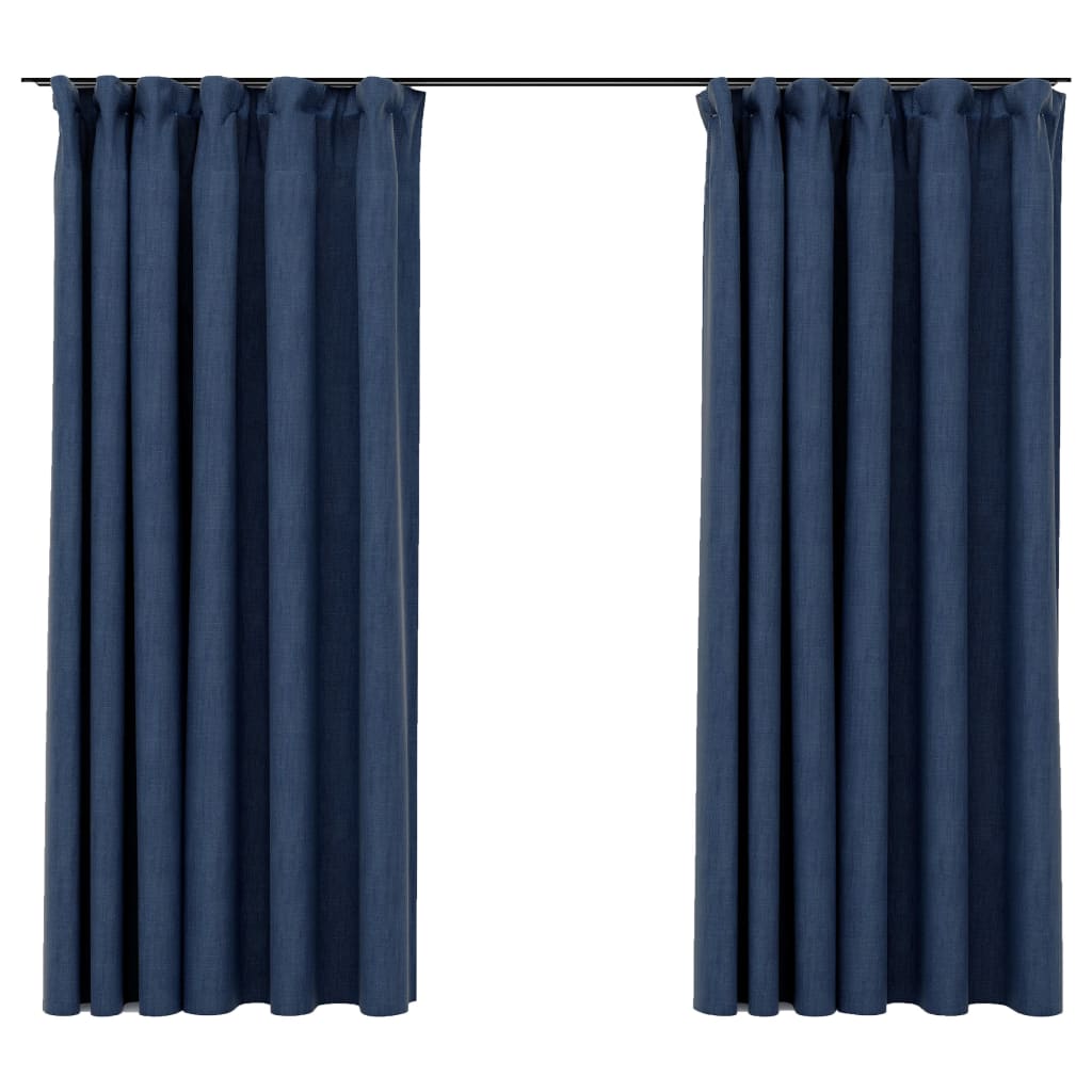 vidaXL Linen-Look Blackout Curtains with Hooks 2 pcs Blue 140x175 cm