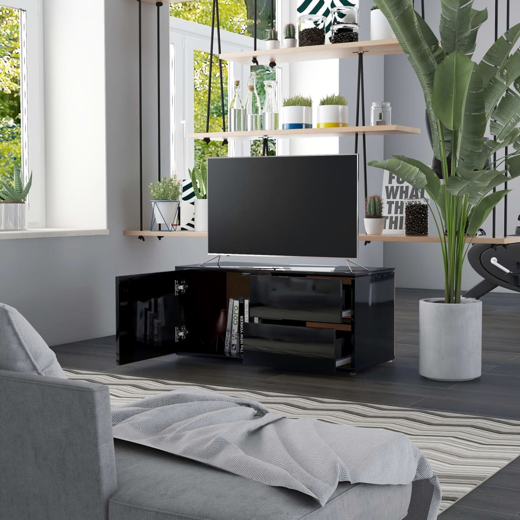 vidaXL TV Cabinet High Gloss Black 80x34x36 cm Engineered Wood