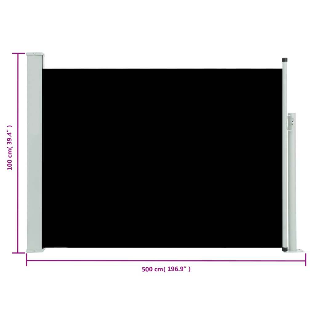 vidaXL Patio Retractable Side Awning 100x500 cm Black