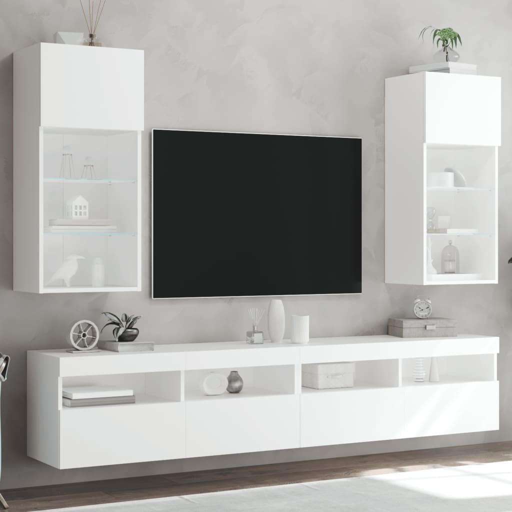 vidaXL TV Cabinets with LED Lights 2 pcs White 40.5x30x90 cm