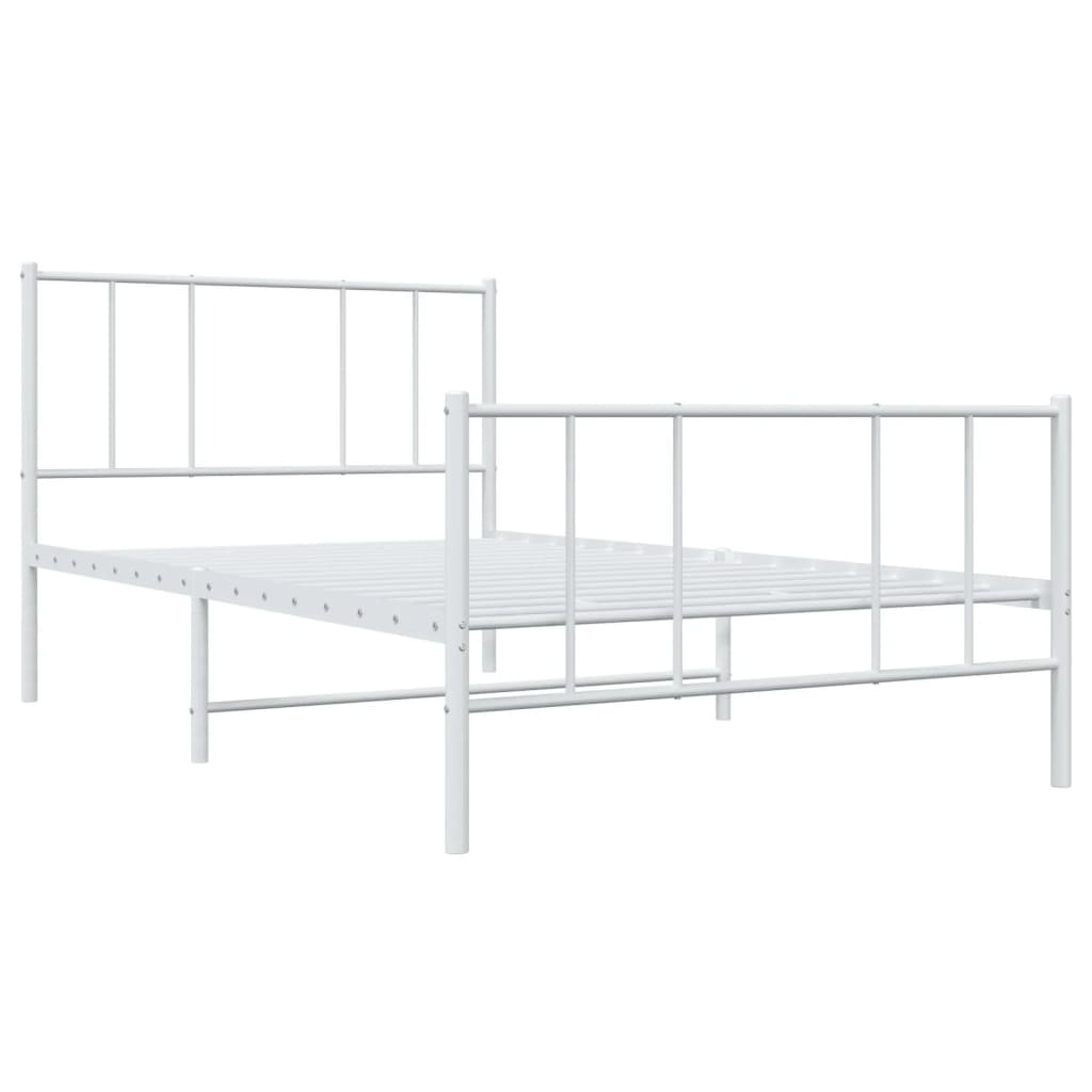 vidaXL Metal Bed Frame with Headboard and Footboard White 100x190 cm