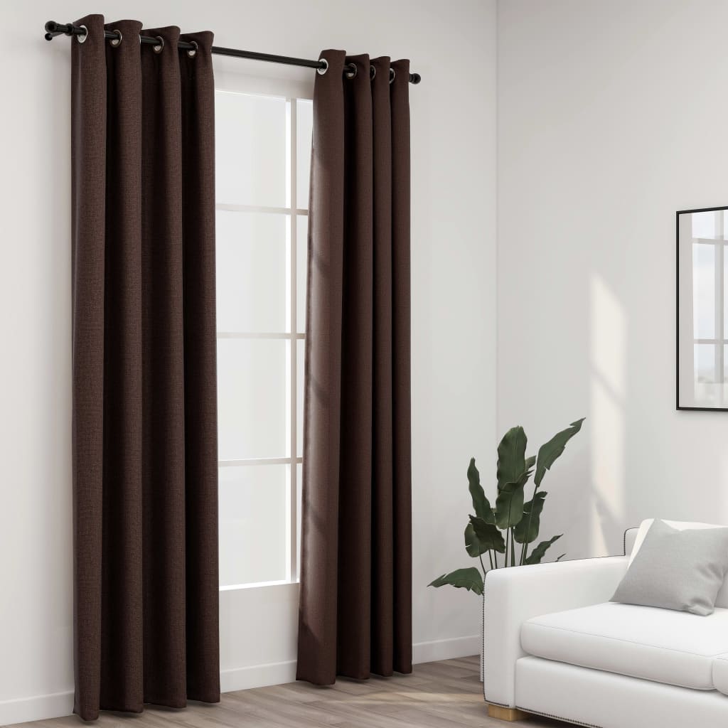 vidaXL Linen-Look Blackout Curtains with Grommets 2pcs Taupe 140x245cm