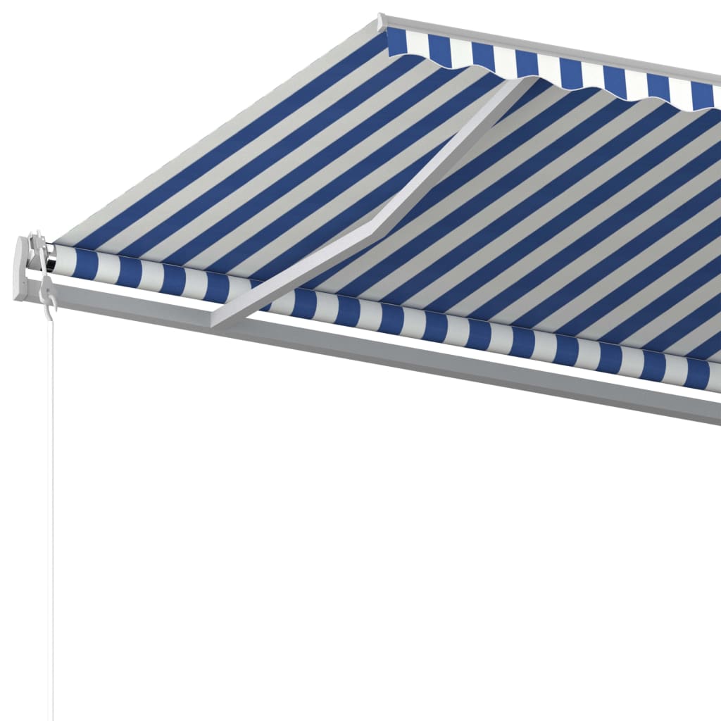 vidaXL Manual Retractable Awning with Posts 5x3.5 m Blue and White