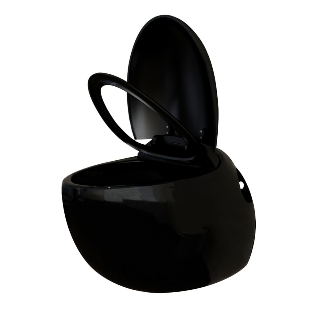 vidaXL Wall Hung Toilet Egg Design with Concealed Cistern Black