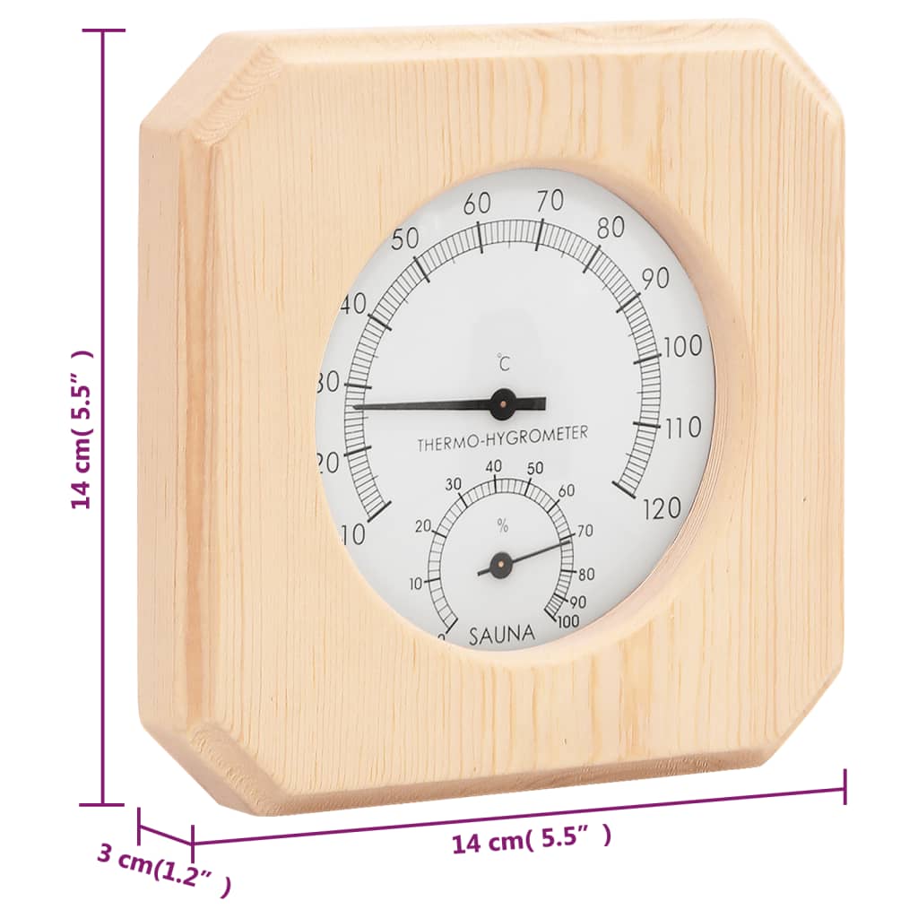vidaXL 2 in 1 Sauna Hygrothermograph and Sand Timer Set Solid Wood Pine