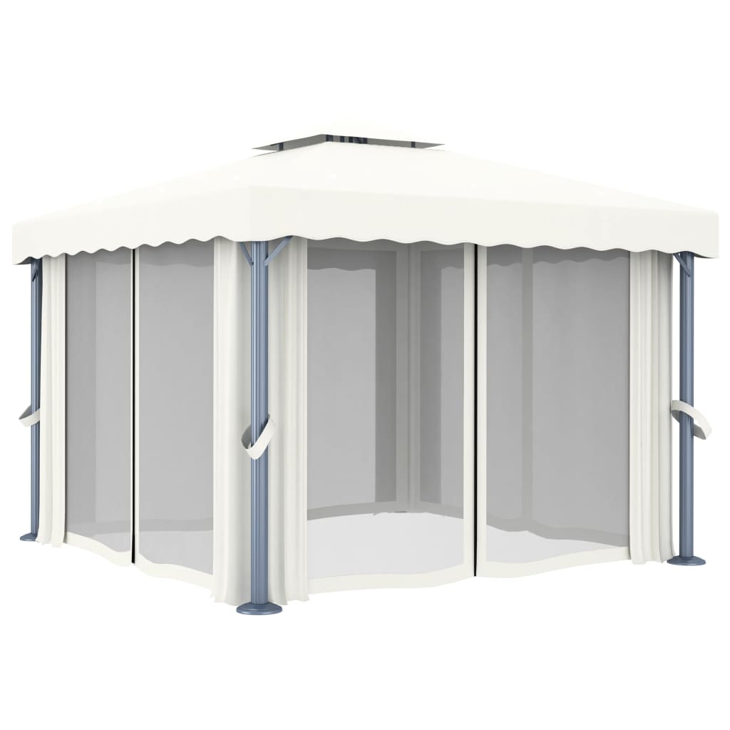 vidaXL Gazebo with Curtain 3x3 m Cream White Aluminium | vidaXL.ie