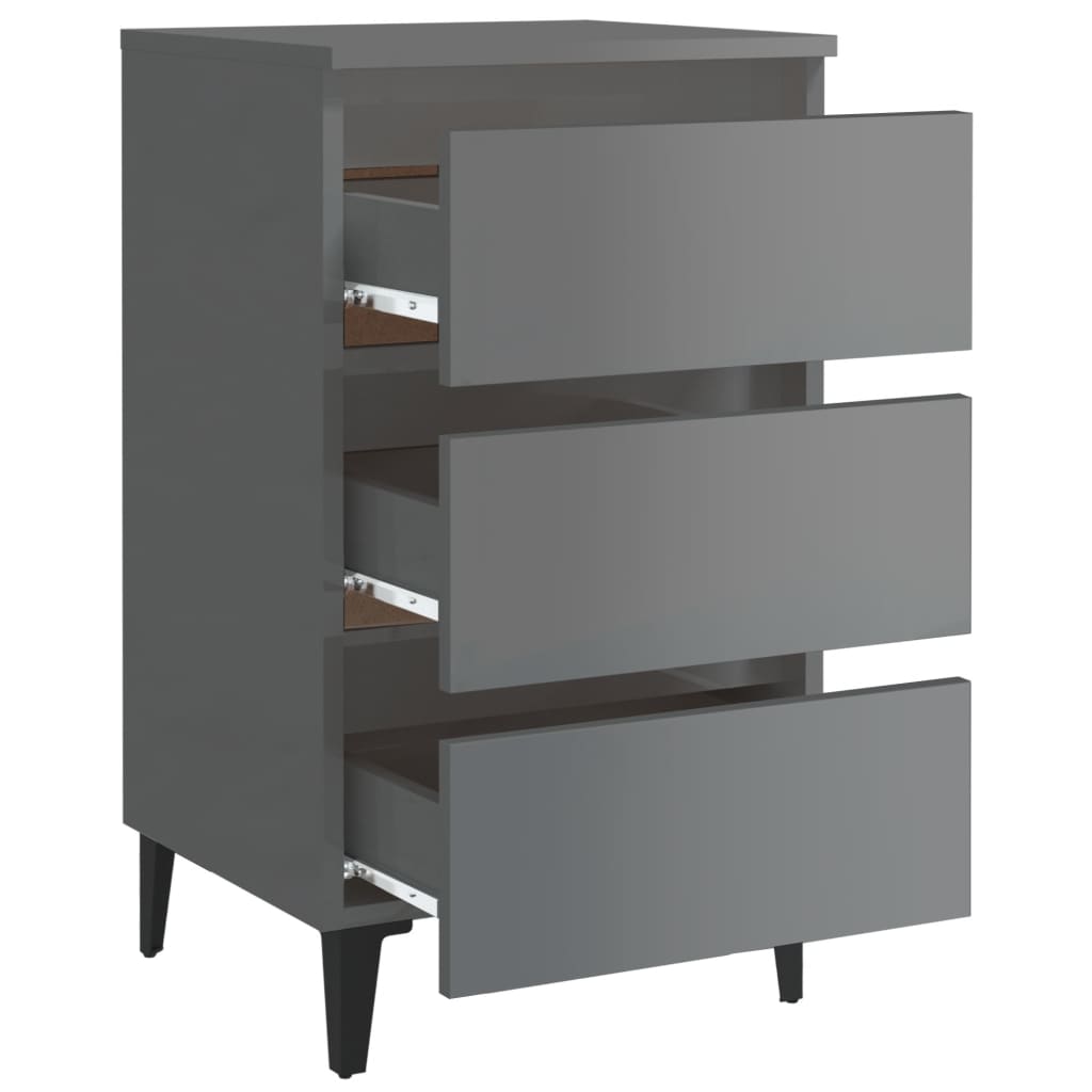 vidaXL Bed Cabinet with Metal Legs 2 pcs High Gloss Grey 40x35x69 cm