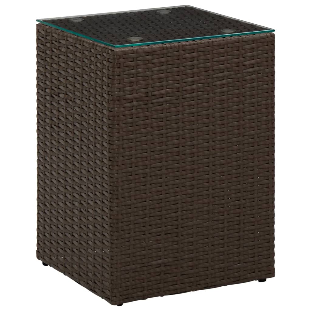vidaXL Side Table with Glass Top Brown 35x35x52 cm Poly Rattan