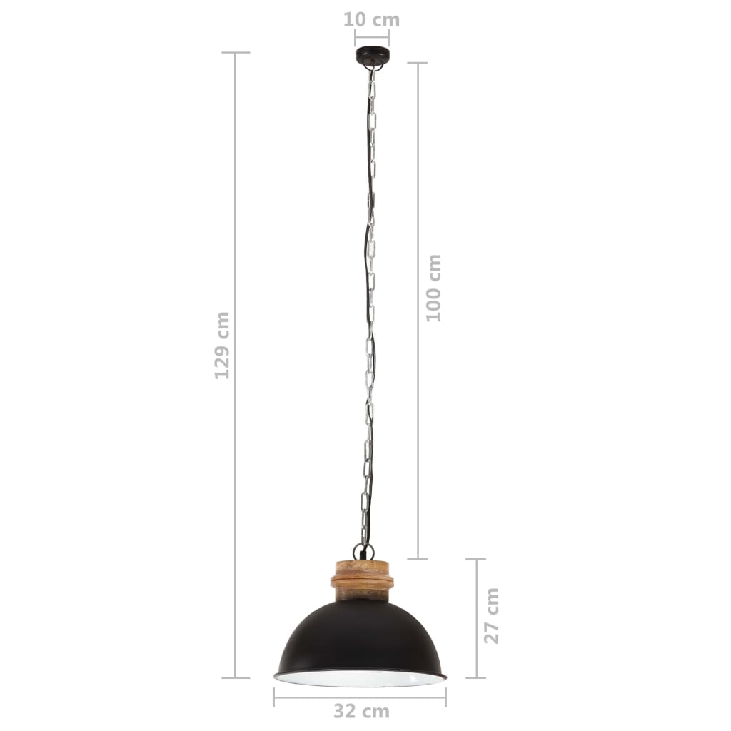 vidaXL Industrial Hanging Lamp 25 W Black Round Mango Wood 32 cm E27