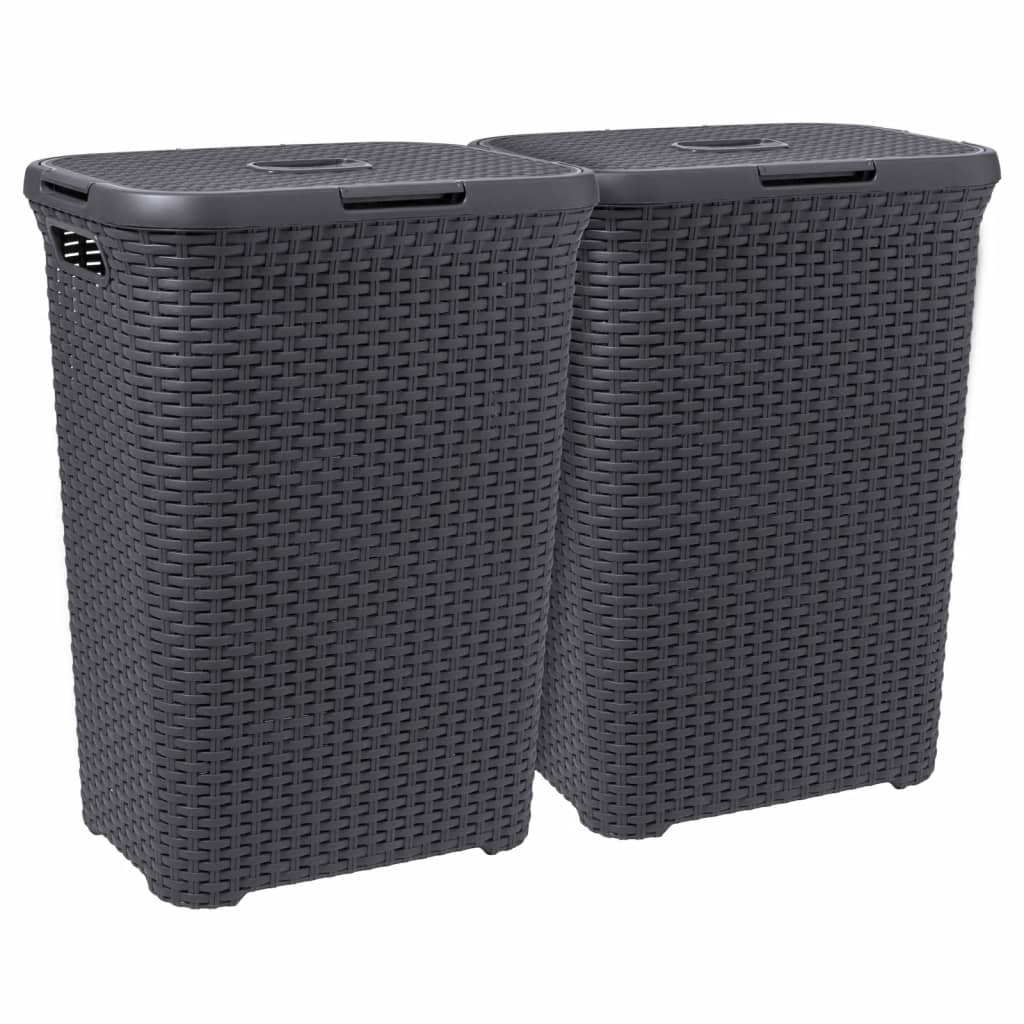 Curver Laundry Basket Set with Lid Style 60L Anthracite vidaXL.ie