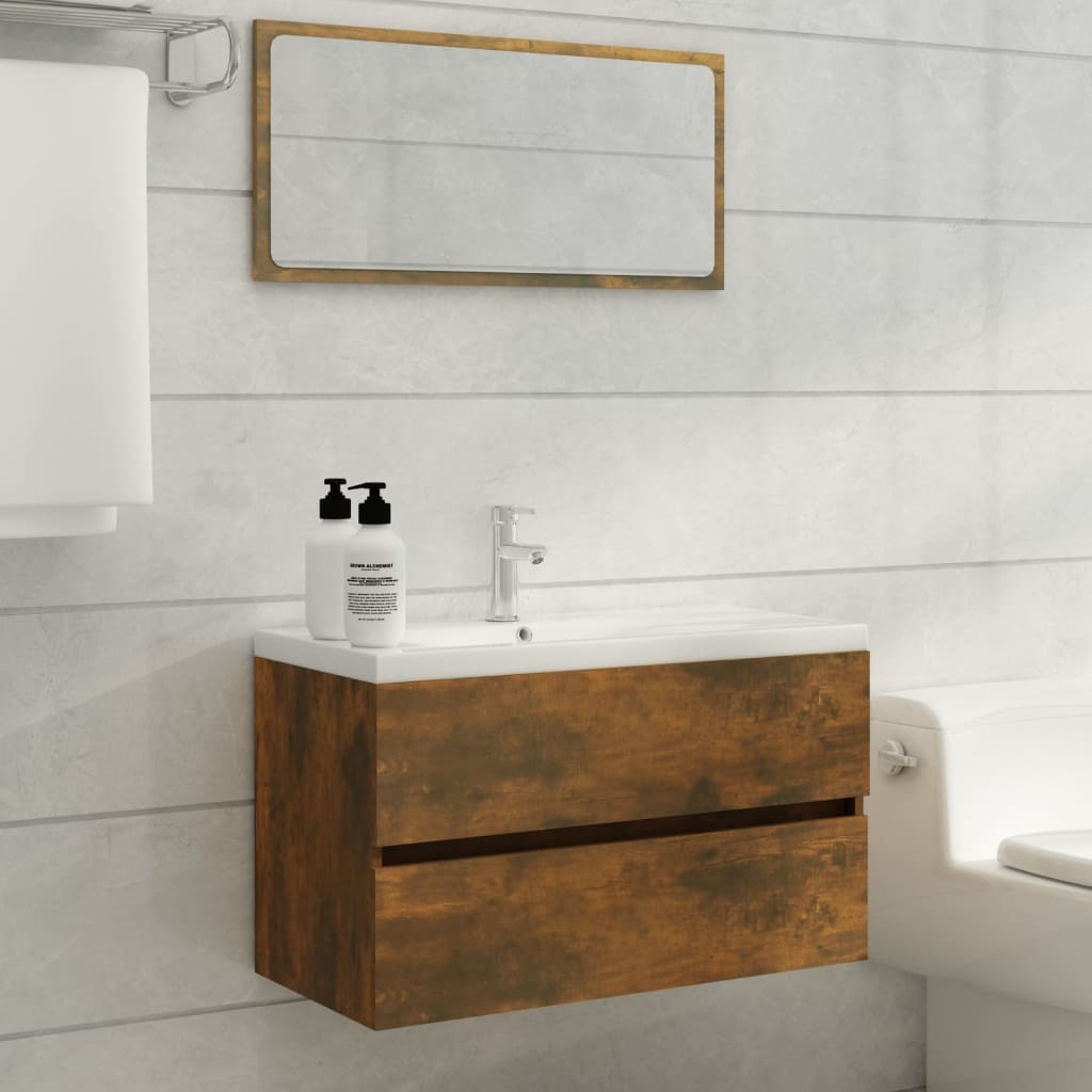 vidaXL Sink Cabinet Smoked Oak 80x38.5x45 cm Engineered Wood