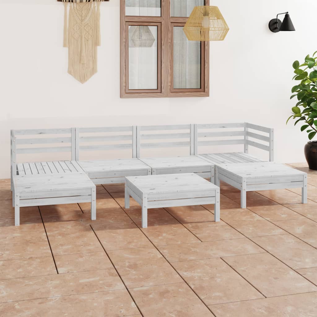 vidaXL 7 Piece Garden Lounge Set White Solid Pinewood