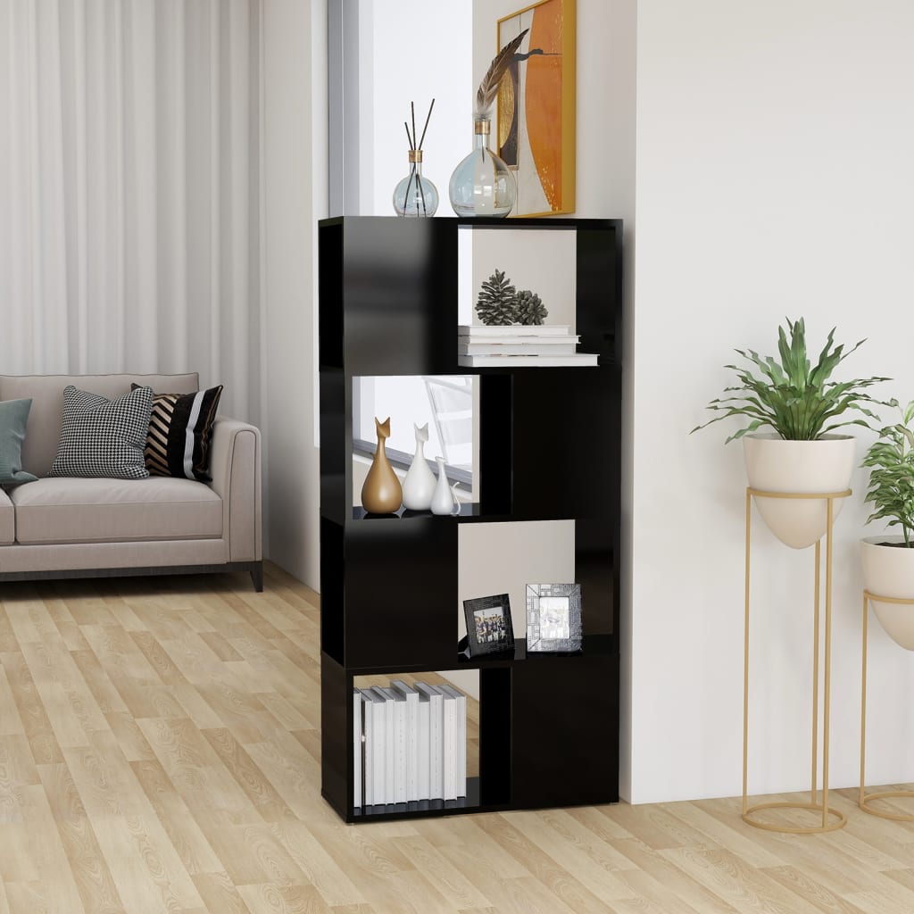 vidaXL Book Cabinet Room Divider High Gloss Black 60x24x124.5 cm