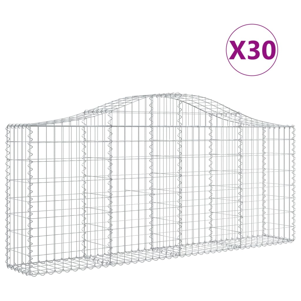 vidaXL Arched Gabion Baskets 30 pcs 200x30x80/100 cm Galvanised Iron