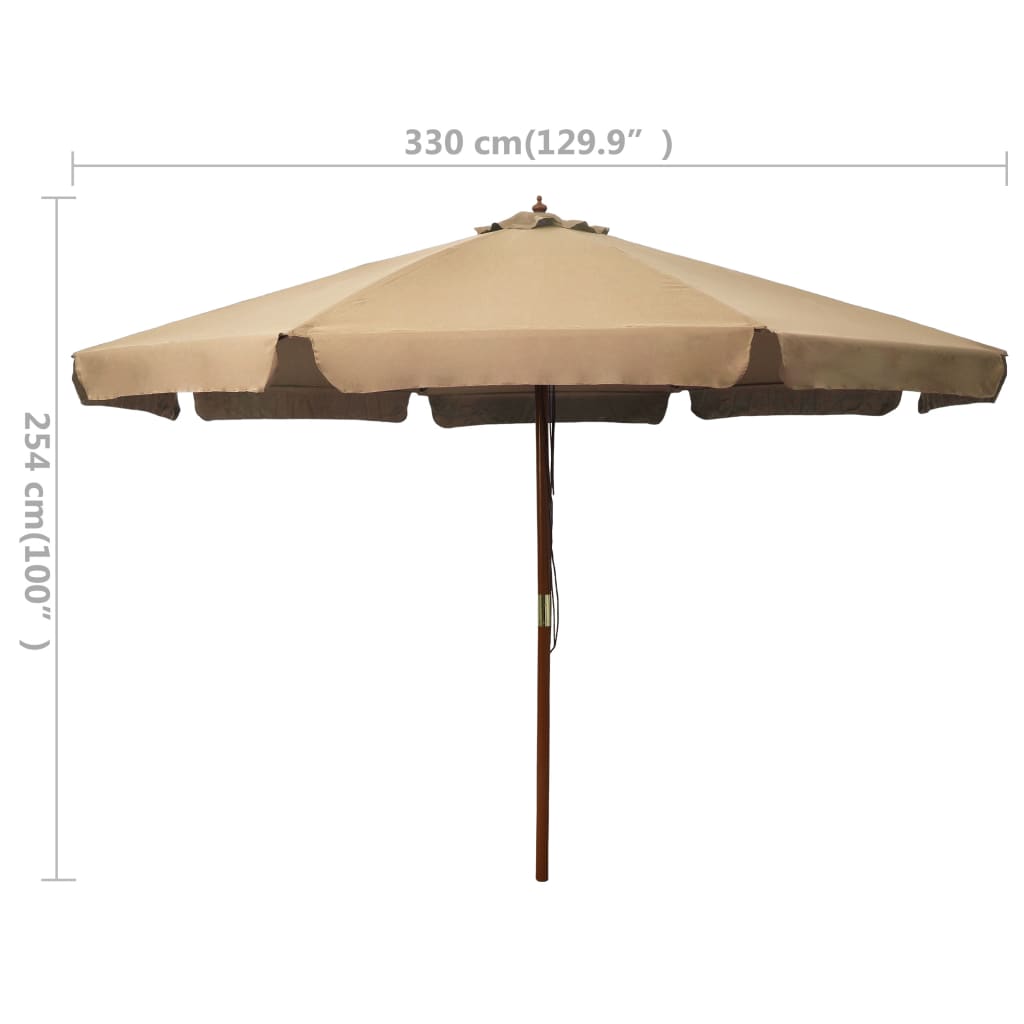 vidaXL Outdoor Parasol with Wooden Pole 330 cm Taupe