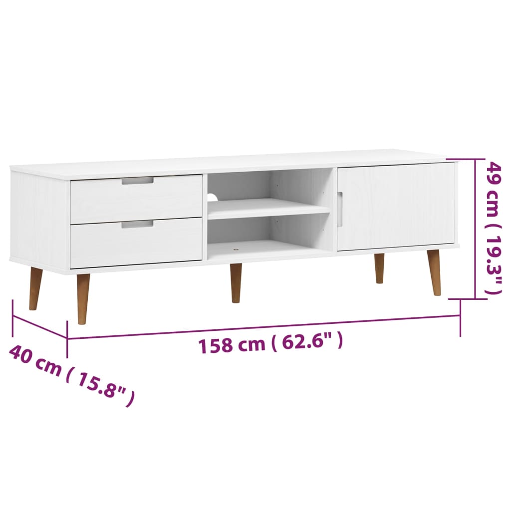 vidaXL TV Cabinet MOLDE White 158x40x49 cm Solid Wood Pine