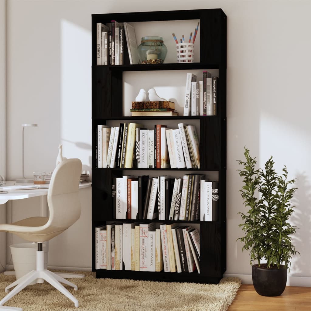 vidaXL Book Cabinet/Room Divider Black 80x25x163.5 cm Solid Wood Pine