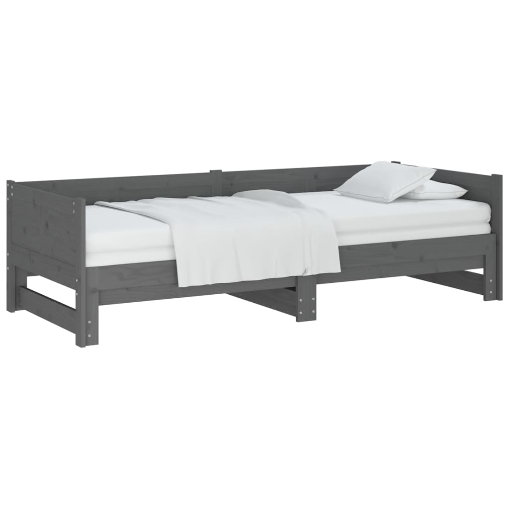 vidaXL Pull-out Day Bed Grey Solid Wood Pine 2x(90x190) cm