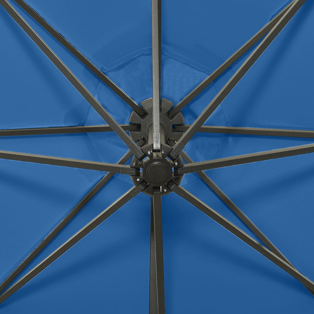 vidaXL Cantilever Umbrella with Pole and LED Lights Azure Blue 300 cm