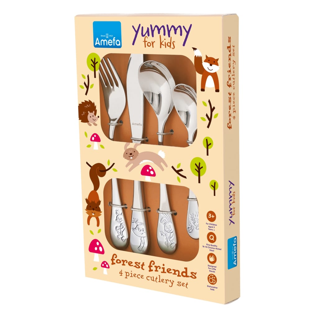 Amefa 4-Piece Children Cutlery Set Forest friends High-gloss Silver