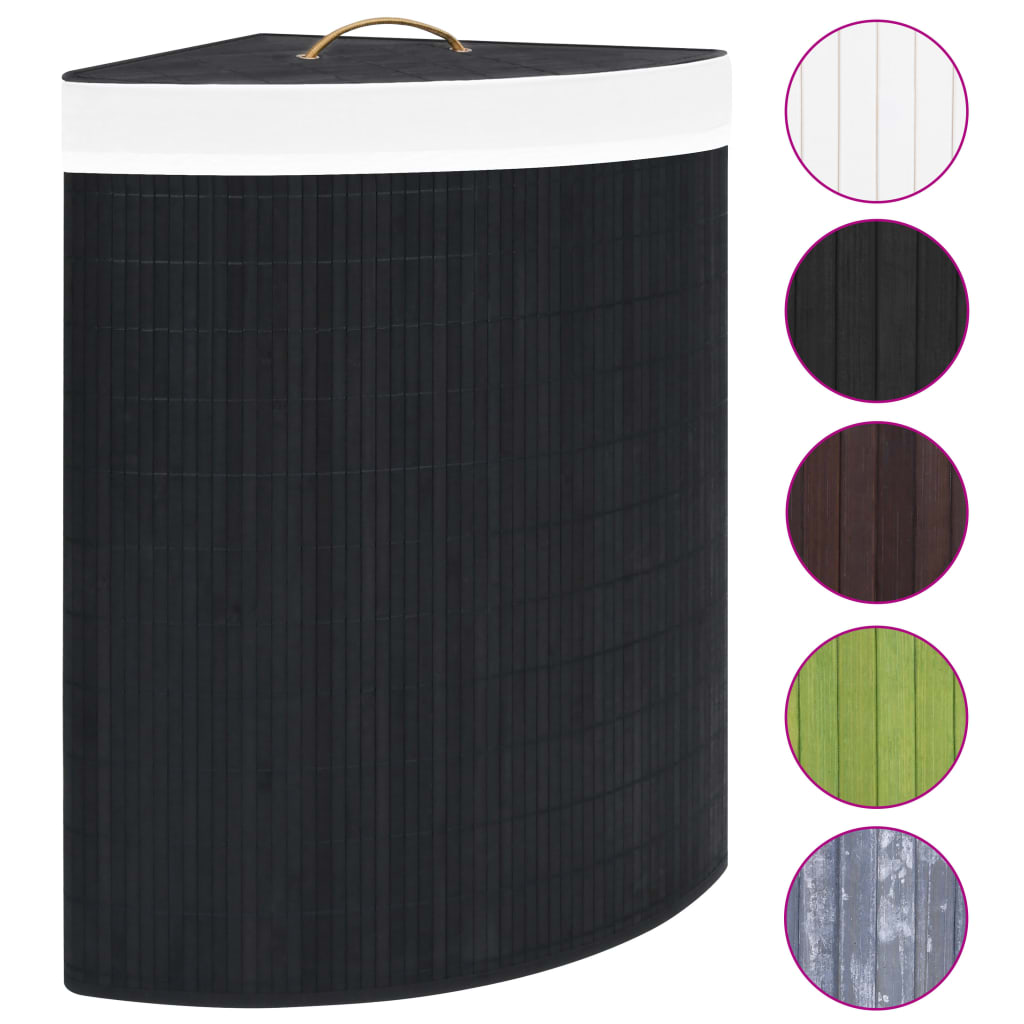 vidaXL Bamboo Corner Laundry Basket Black 60 L