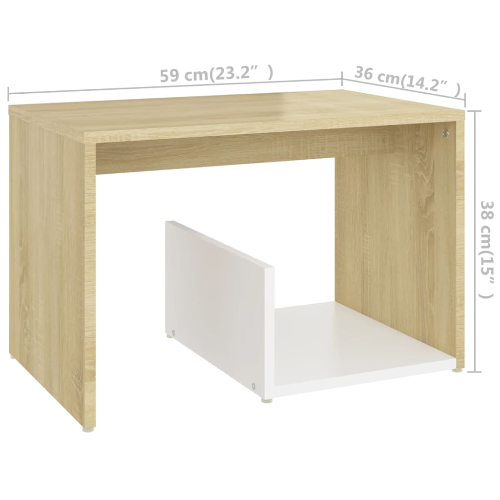 vidaXL Side Table White and Sonoma Oak 59x36x38 cm Engineered Wood