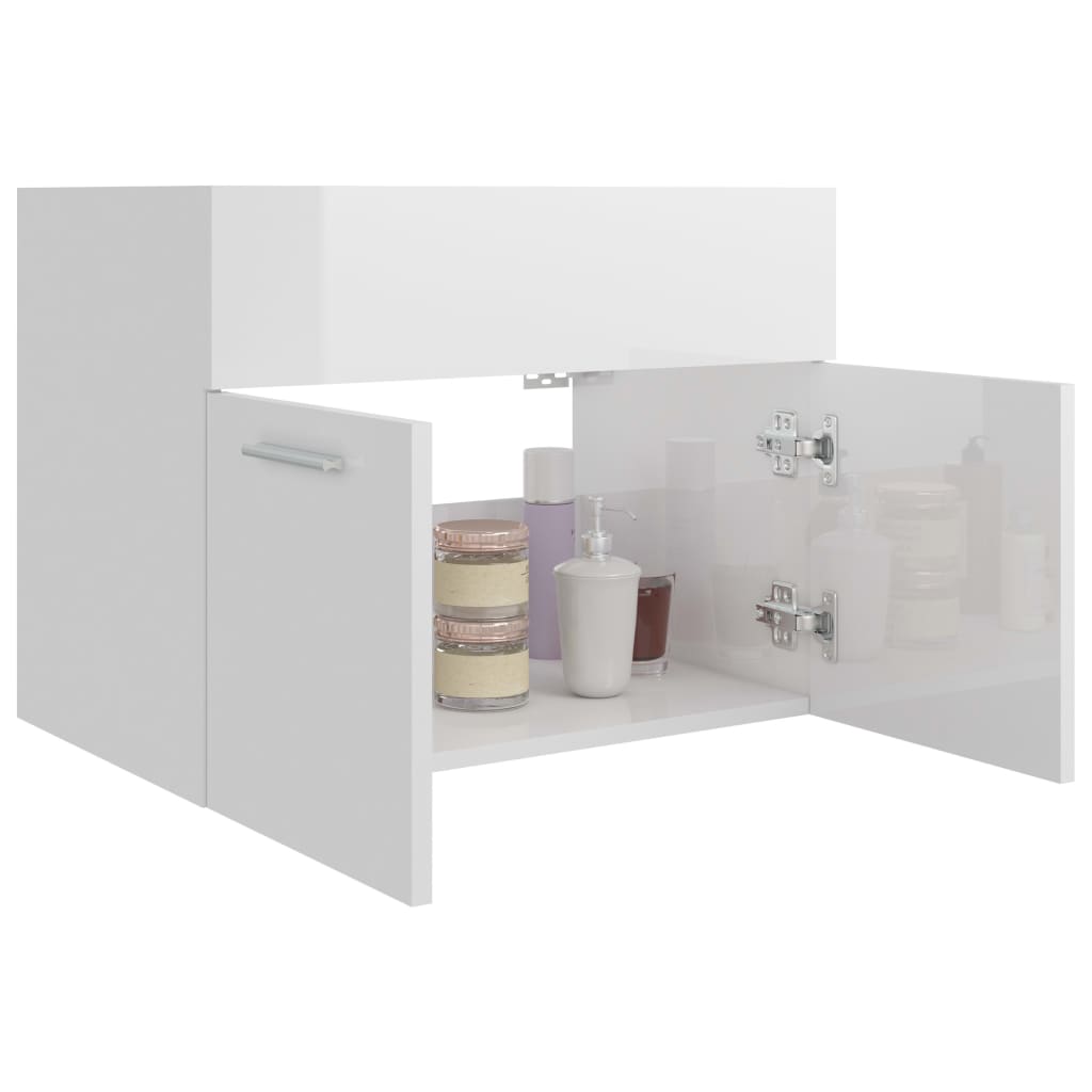 vidaXL Sink Cabinet High Gloss White 60x38.5x46 cm Engineered Wood