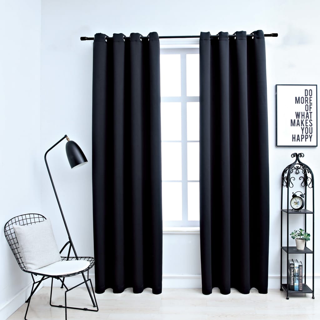 vidaXL Blackout Curtains with Metal Rings 2 pcs Black 140x175 cm