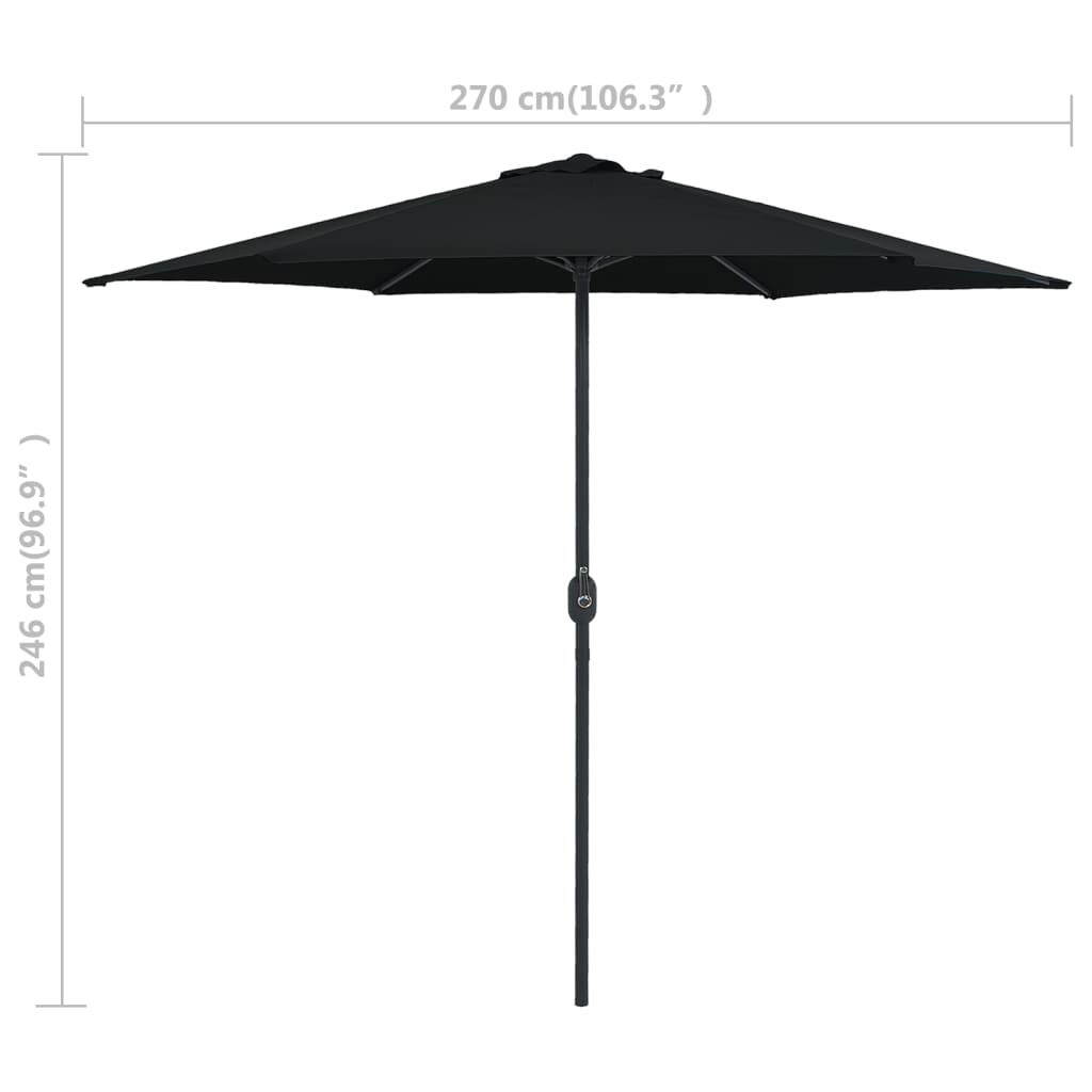 vidaXL Outdoor Parasol with Aluminium Pole 270x246 cm Black