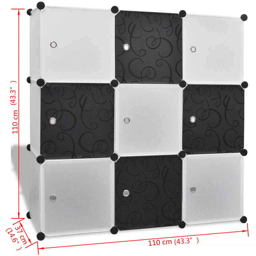 Black-white Storage Cube Organiser with 9 Compartments 110x37x110 cm