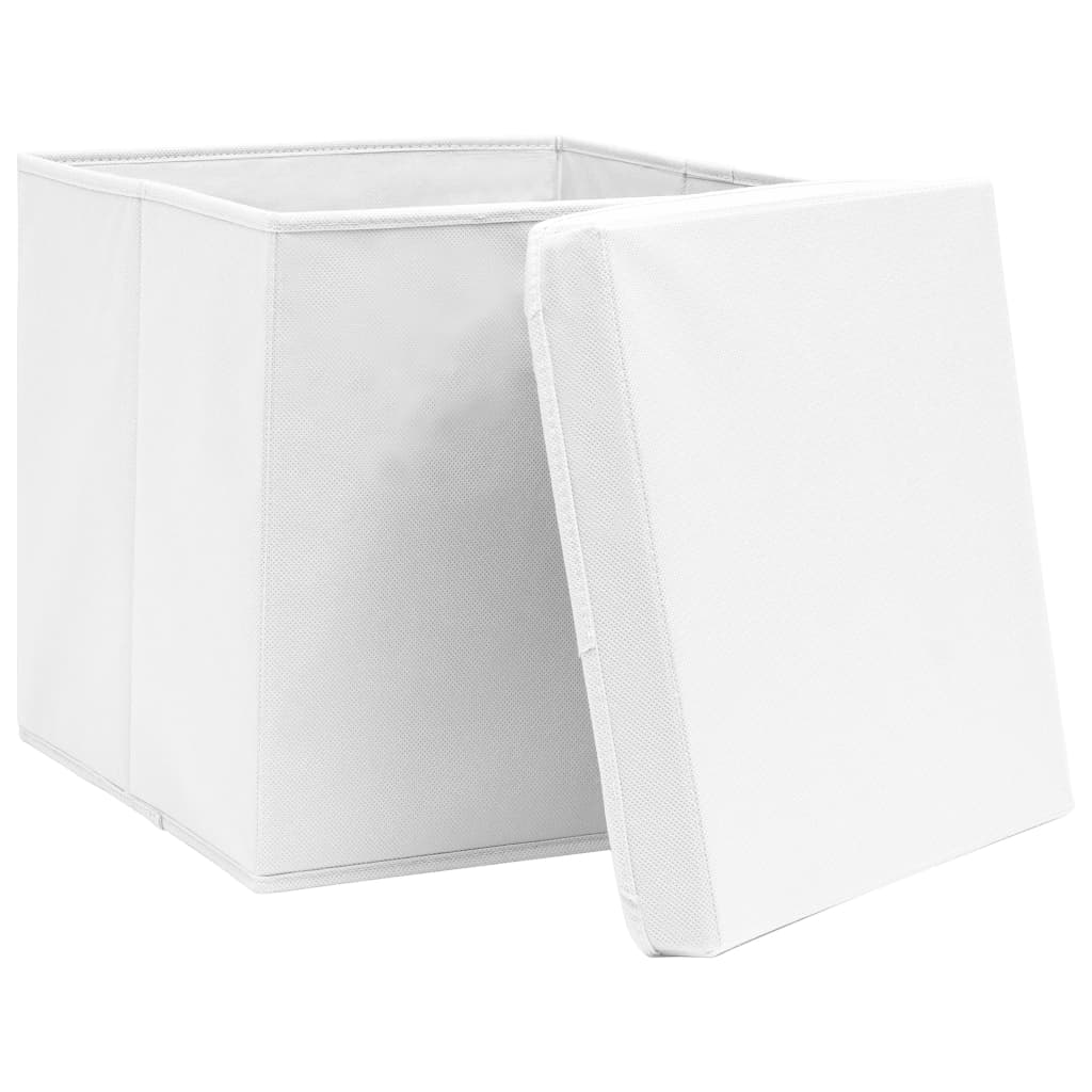 vidaXL Storage Boxes with Covers 10 pcs 28x28x28 cm White