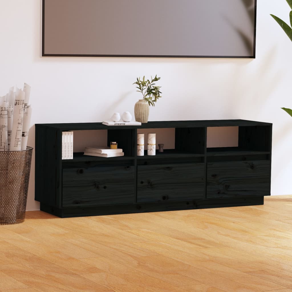 vidaXL TV Cabinet Black 140x37x50 cm Solid Wood Pine