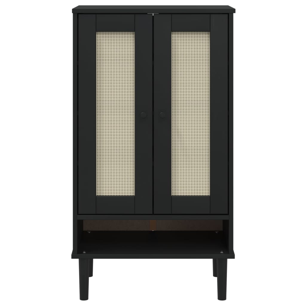 vidaXL Shoe Cabinet SENJA Rattan Look Black 59.5x35x107 cm Solid Wood