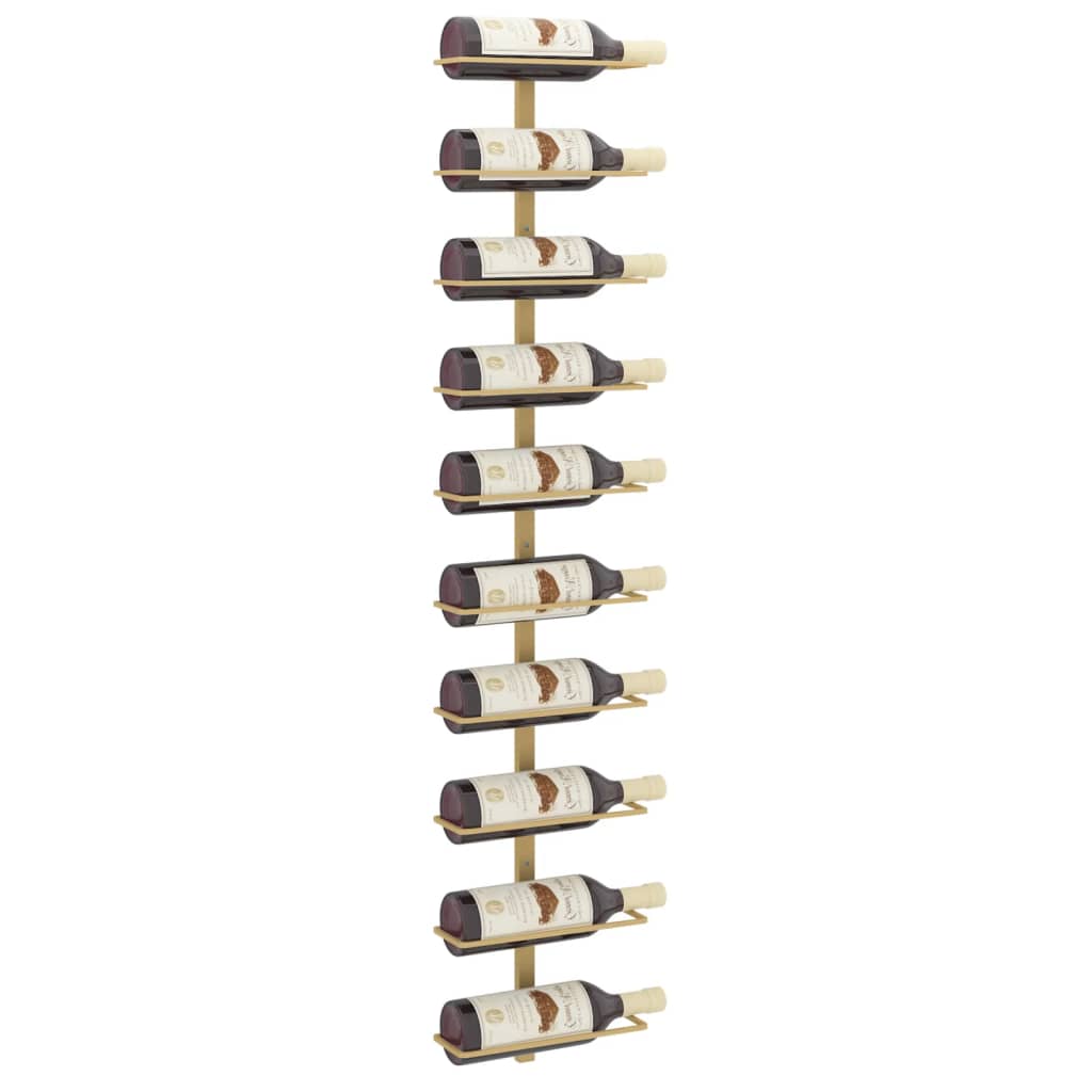 vidaXL Wall-mounted Wine Rack for 10 Bottles Gold Metal
