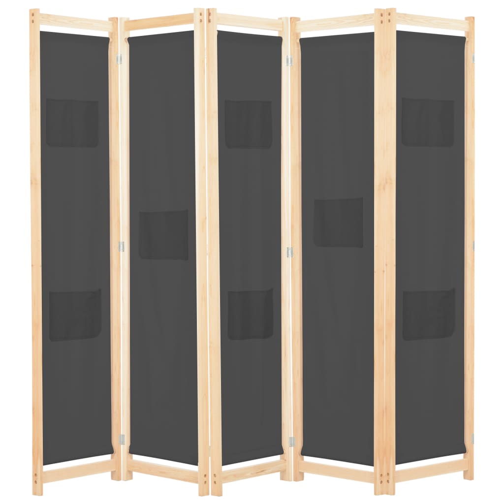 vidaXL 5-Panel Room Divider Grey 200x170x4 cm Fabric