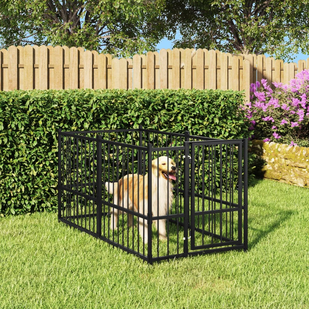 vidaXL Dog Kennel Black 193.5x97x100 cm Steel