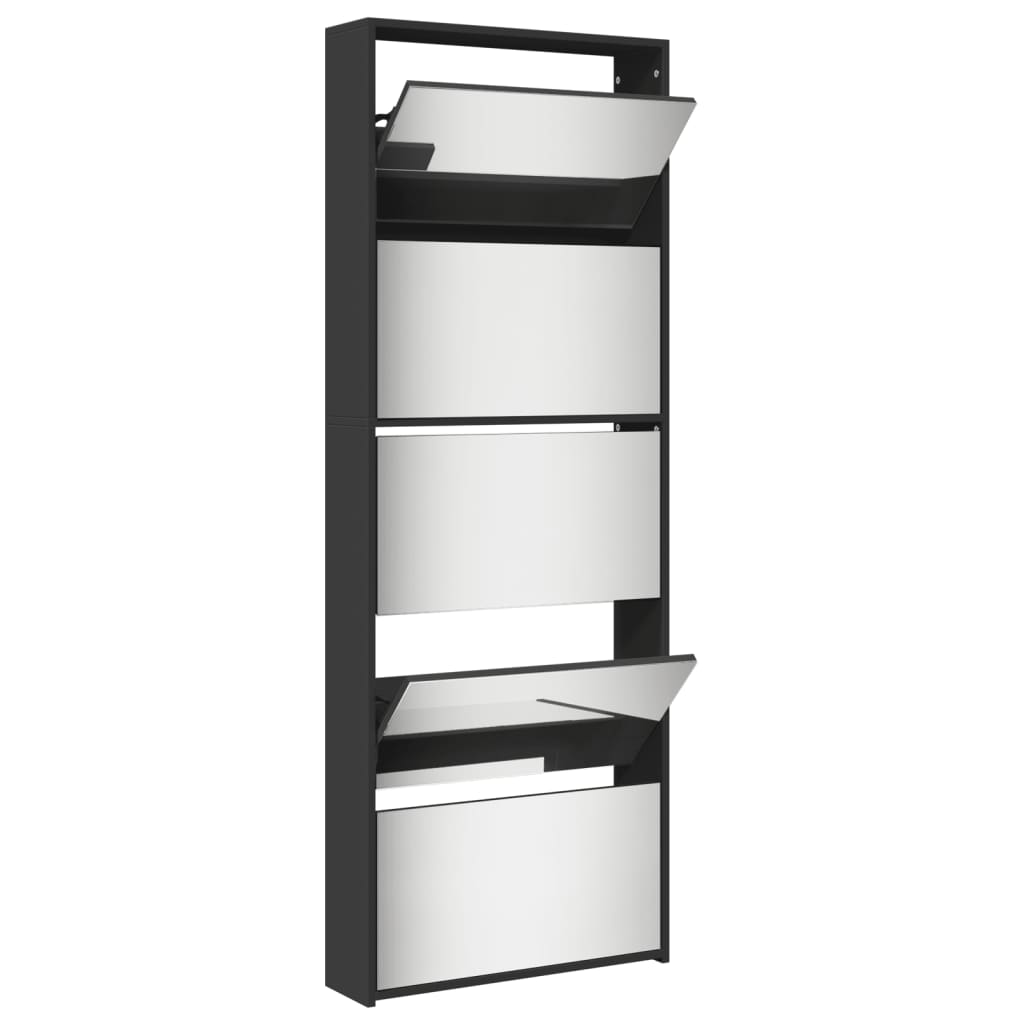 vidaXL Shoe Cabinet with Mirror 5-Layer Black 63x17x169.5 cm