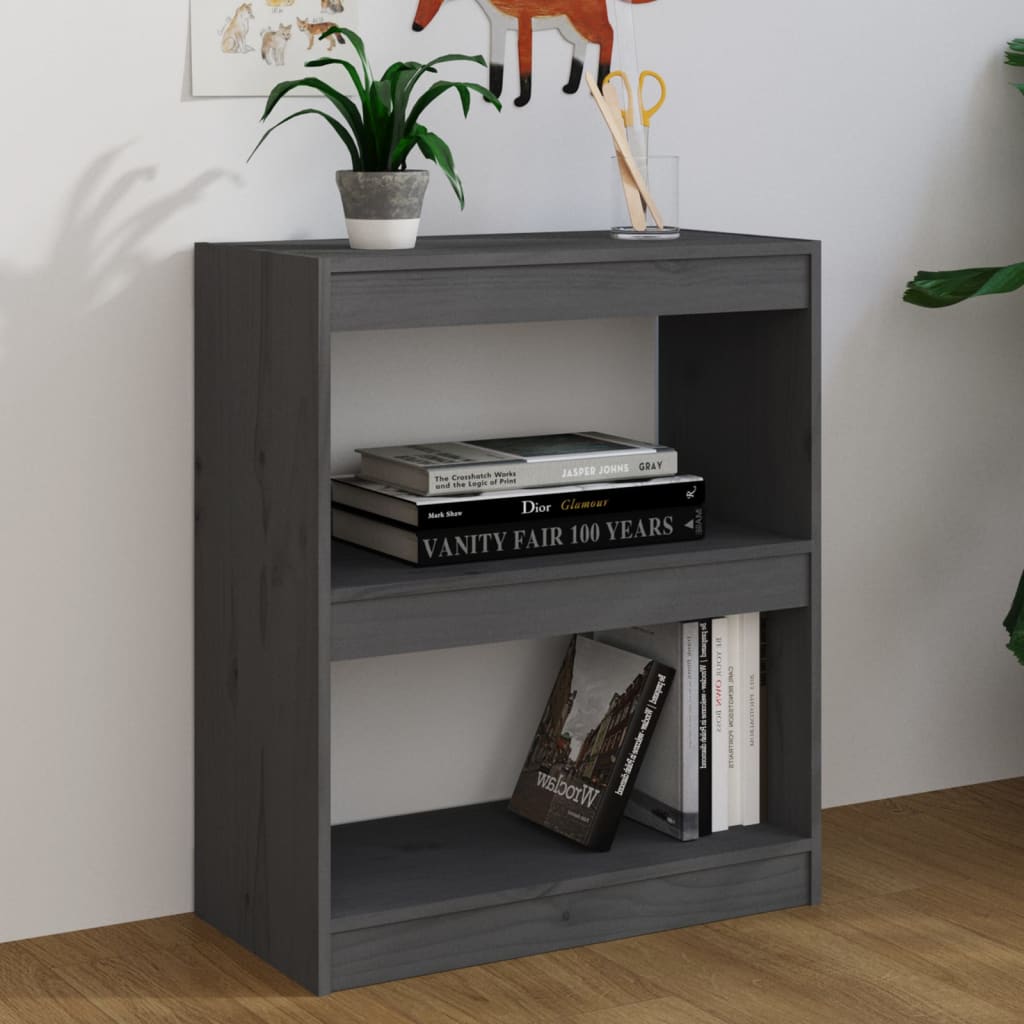 vidaXL Book Cabinet/Room Divider Grey 60x30x71.5 cm Solid Wood Pine