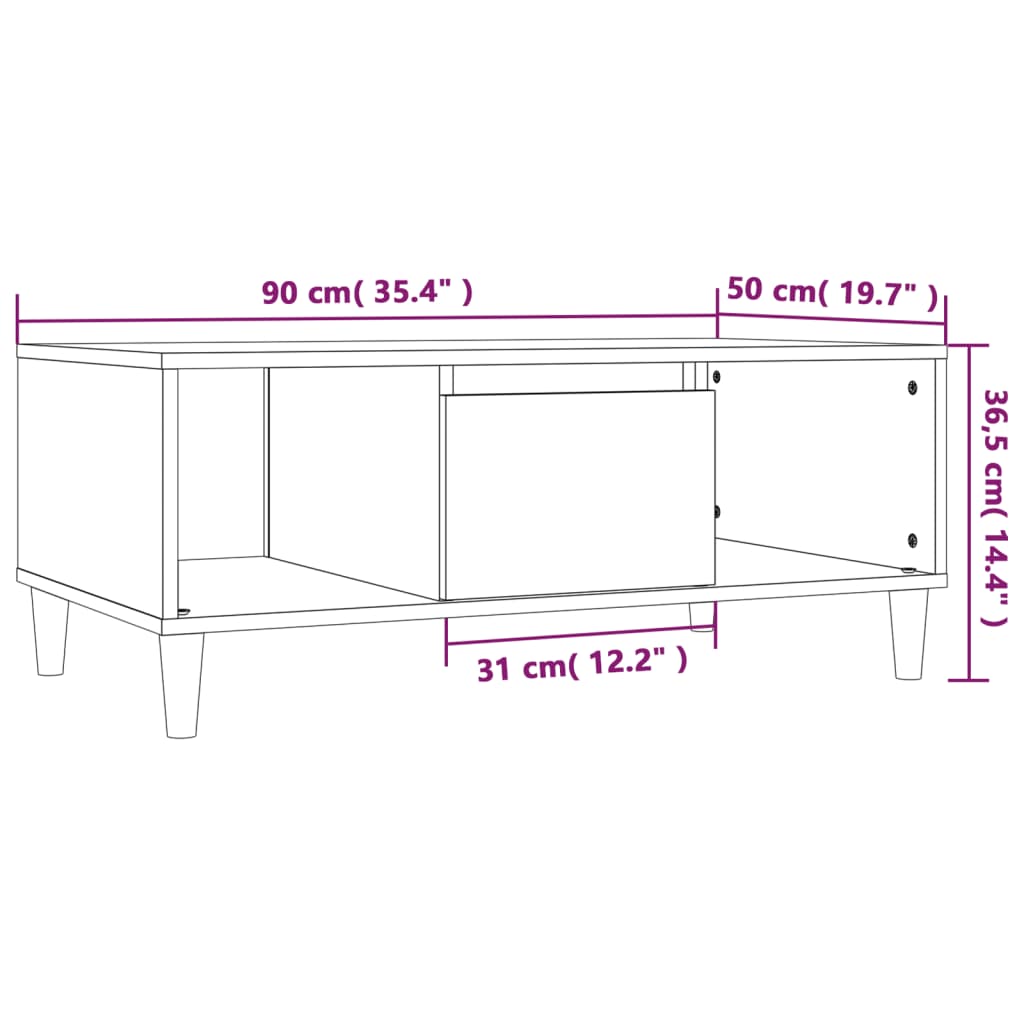 vidaXL Coffee Table Concrete Grey 90x50x36,5 cm Engineered Wood