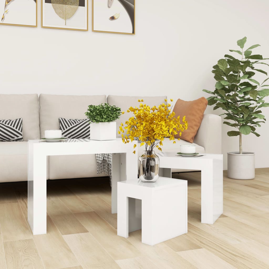 vidaXL Nesting Coffee Tables 3 pcs High Gloss White Engineered Wood