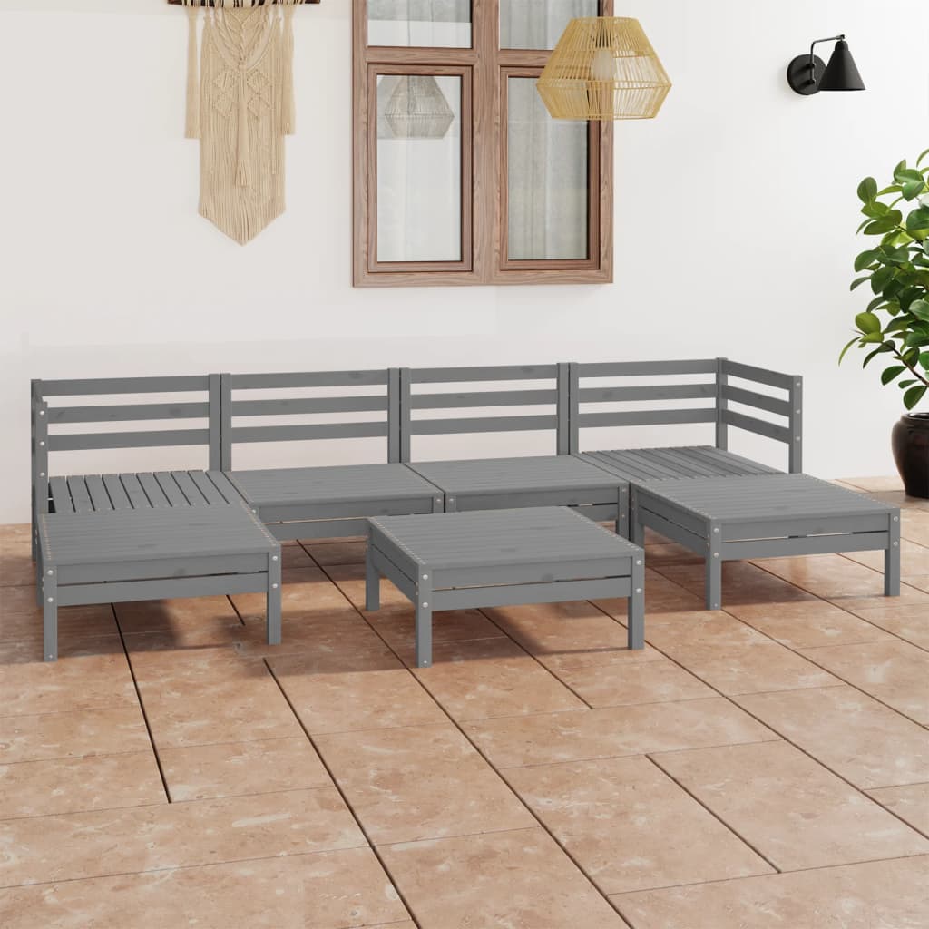 vidaXL 7 Piece Garden Lounge Set Grey Solid Wood Pine