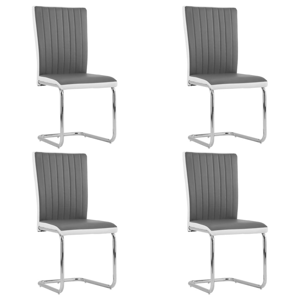 vidaXL Cantilever Dining Chairs 4 pcs Grey Faux Leather