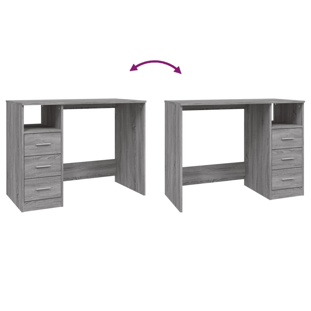 vidaXL Desk with Drawers Grey Sonoma 102x50x76 cm Engineered Wood