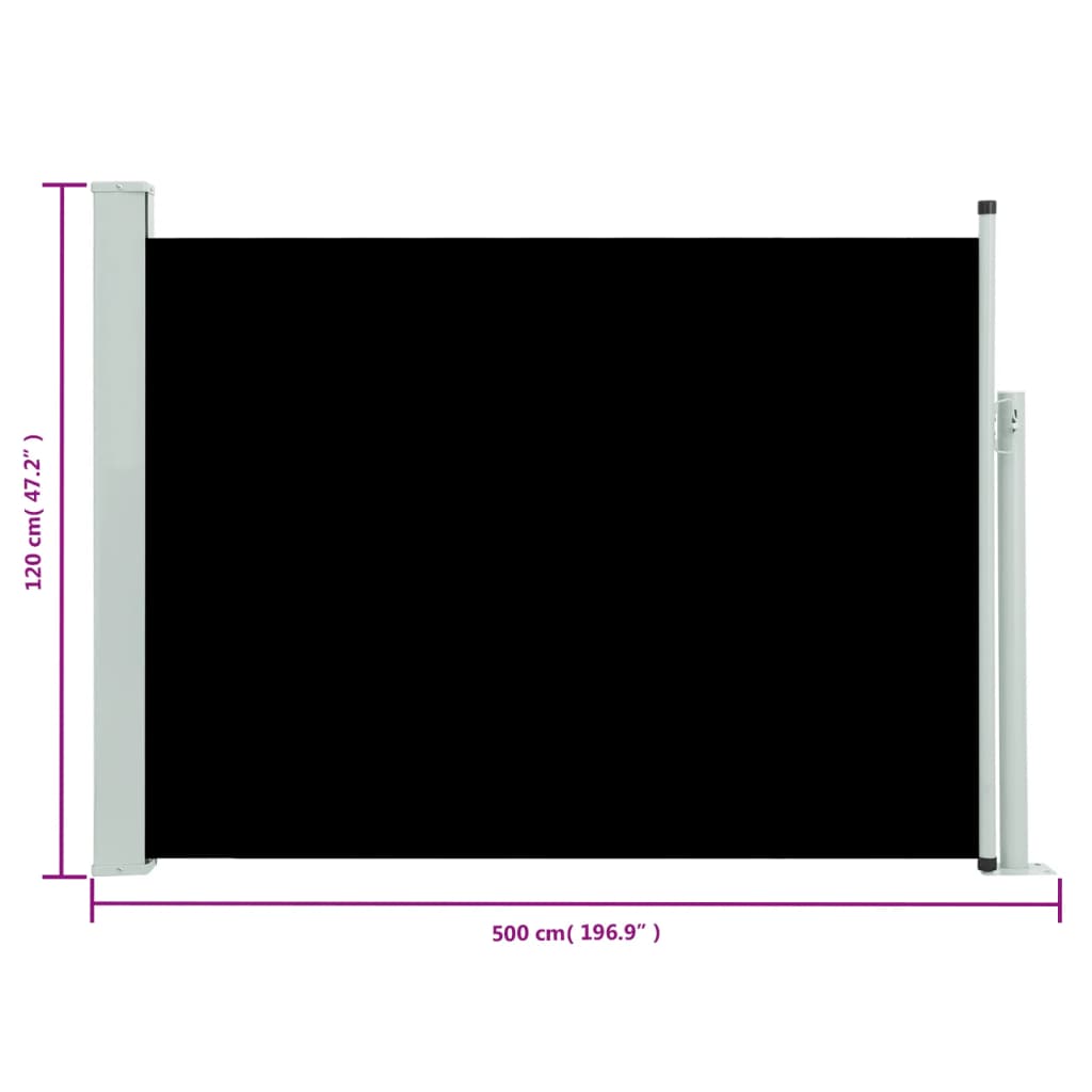 vidaXL Patio Retractable Side Awning 117x500 cm Black