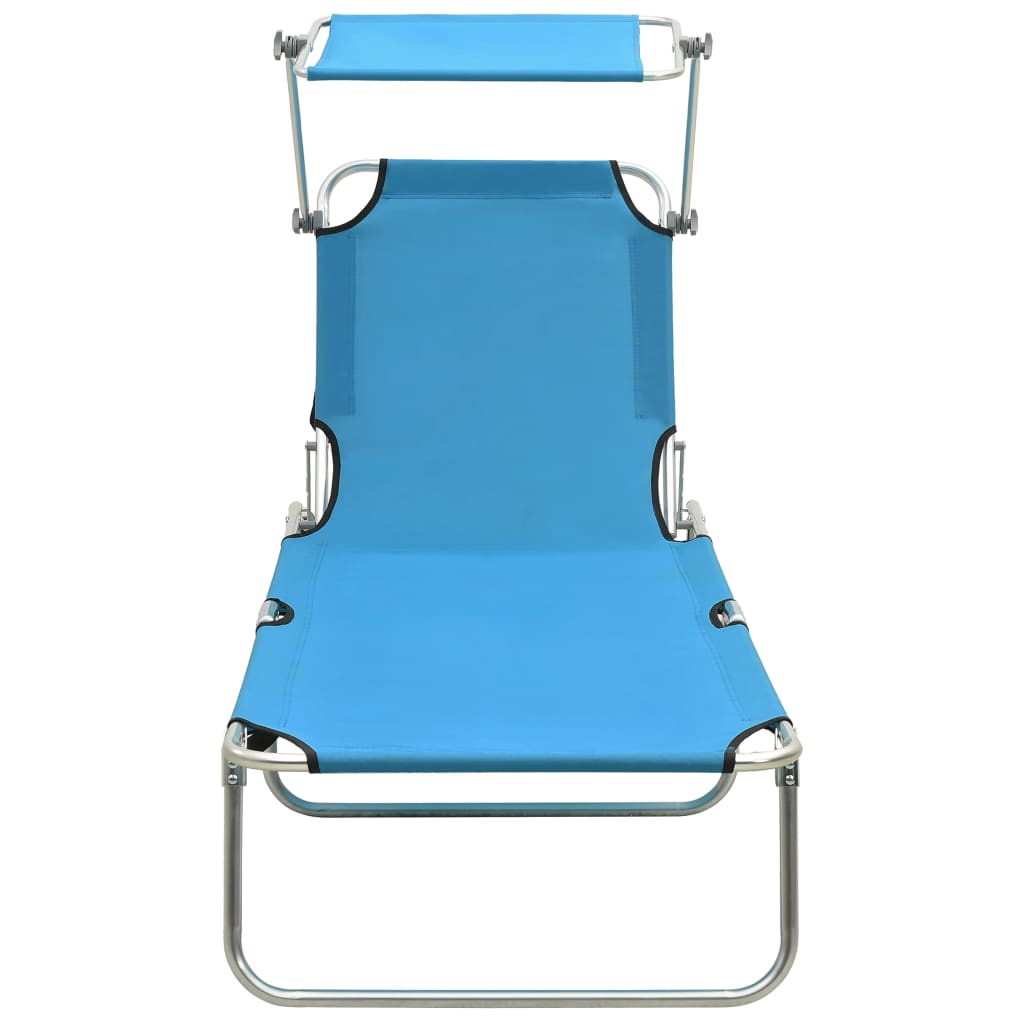 vidaXL Folding Sun Lounger with Canopy Steel Turquoise and Blue
